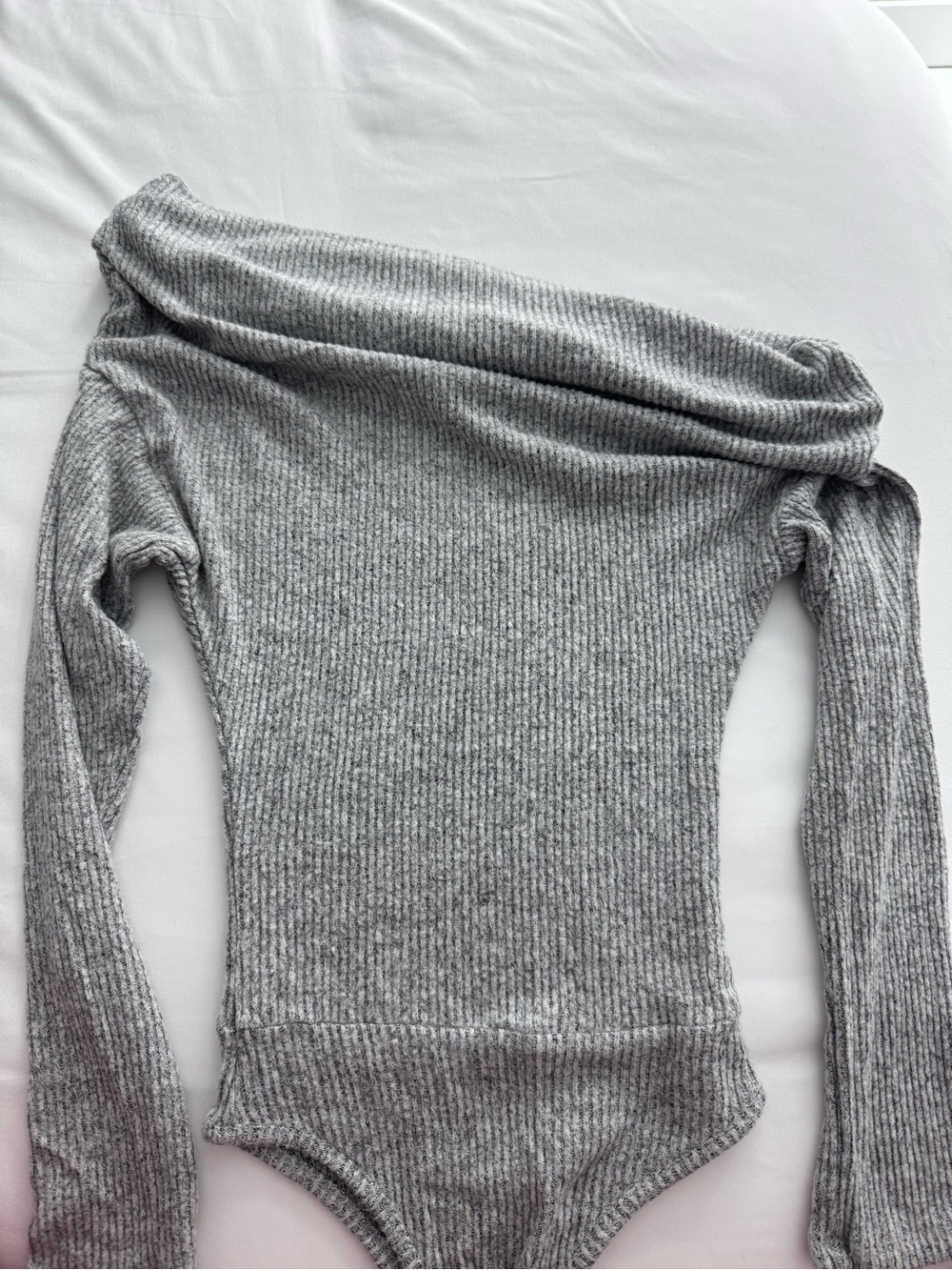 Off-Shoulder Gray Ribbed Women’s Sweater Bodysuit